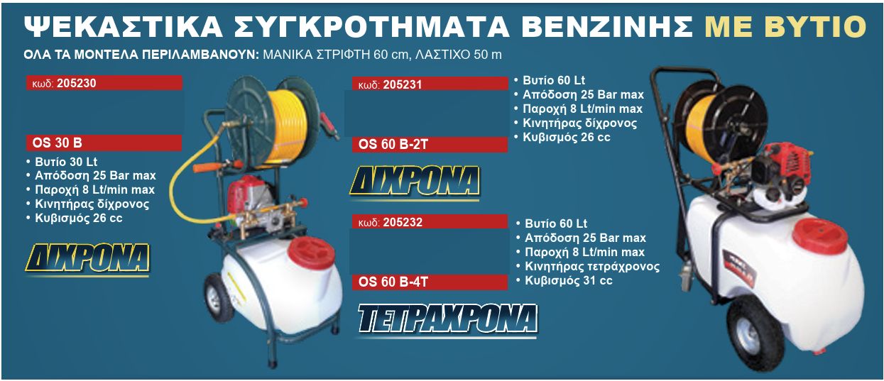Ψεκαστικό Συγκρότημα Βενζίνης Τετράχρονο 1.2Hp / 31cc, 60Lt, Παροχή 8Lt/min, 25Bar OS 60 B-4T Miyake